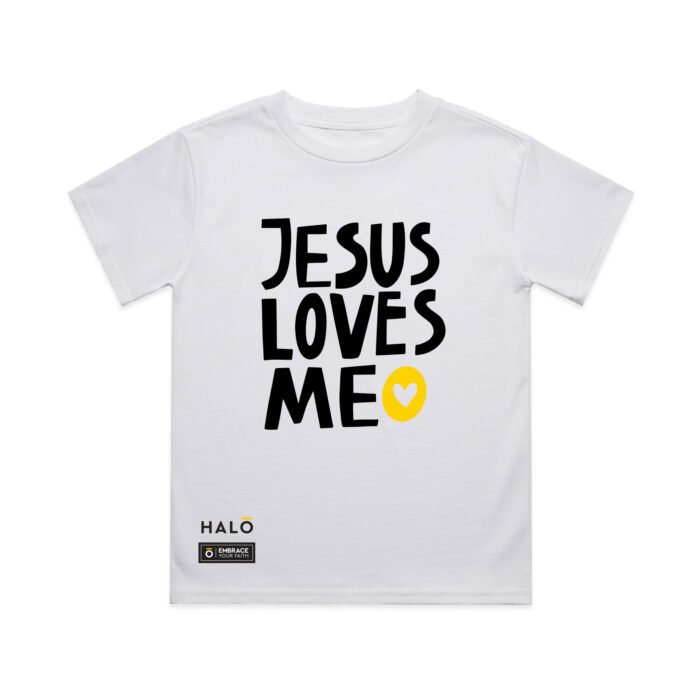 HK106-White-Tee-Front KID's JESUS LOVES ME TEE - Image 1