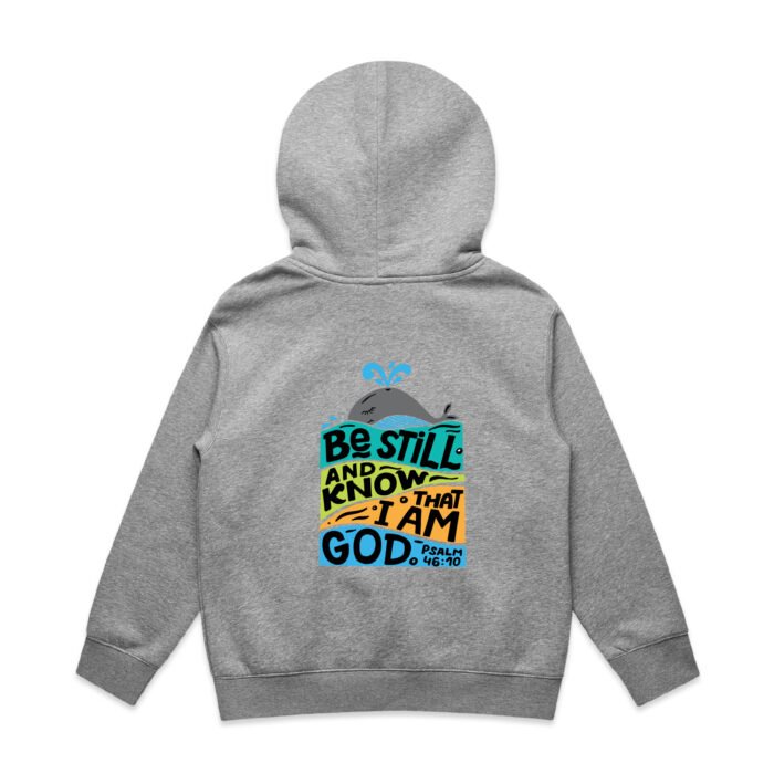 HKH104-Grey-Marle-Hood-Back KID's BE STILL HOOD - Image 1