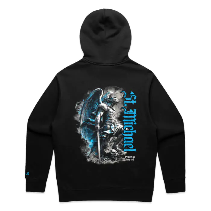 HMZH110-Black-Zip-Hood-Back ST MICHAEL ZIP HOOD - Image 1