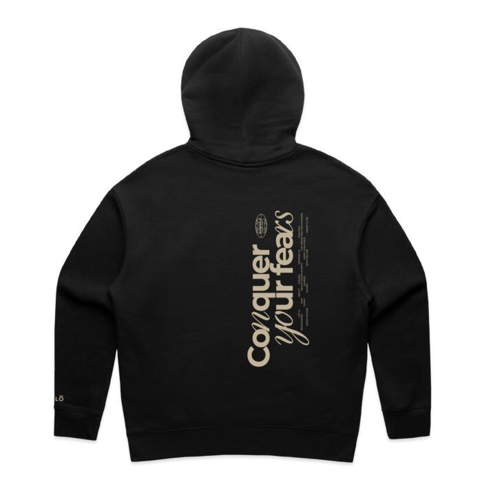 HWHZH109-Black-Half-Zip-Hood-Back WO’s CONQUER YOUR FEARS HALF ZIP HOOD - Image 1
