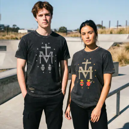 HM124n Stone Wash Black Colour Print Tee Front